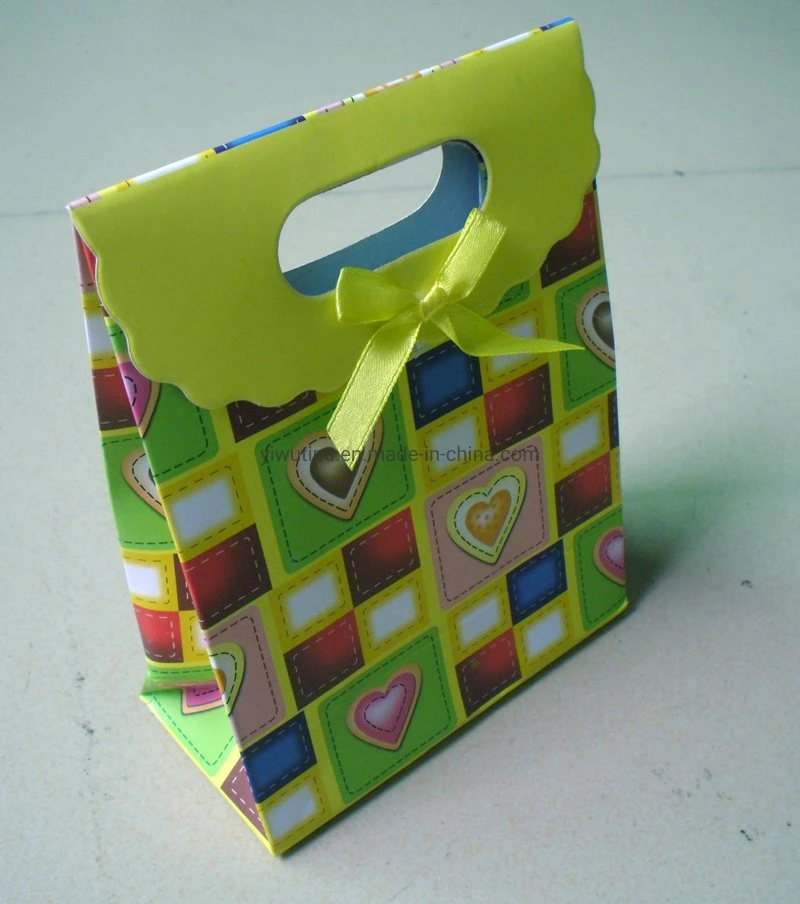 Custom Logo Printed Die Cut Paper Bag with Hole Handle and Bow Knot