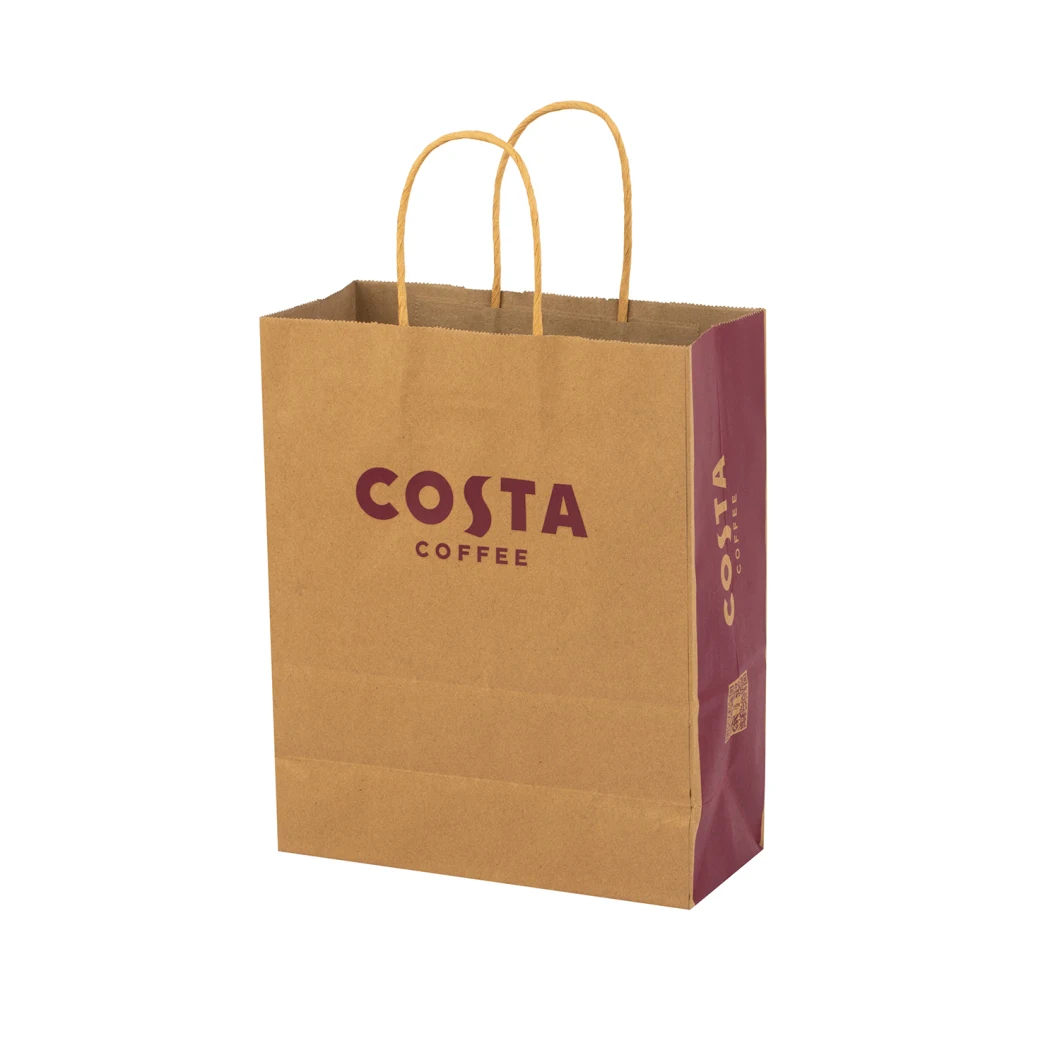 Eco-Friendly Printed Natural Grocery Paper Bag Brown Twisted Handle Paper Shopping Bag