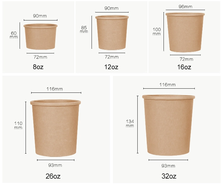 Hot Soup Bucket Fast Food Eco- Friendly Materials Brown Kraft Paper Bucket