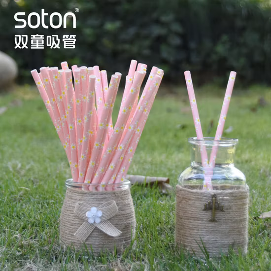Party Disposable Biodegradable Pink Daisy Paper Straw