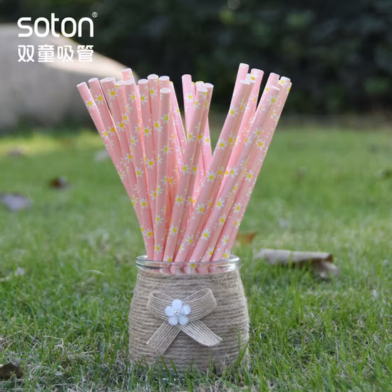Party Disposable Biodegradable Pink Daisy Paper Straw