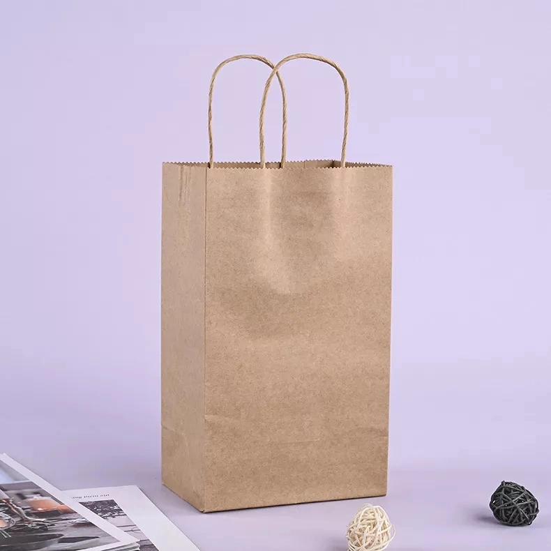 Custom Fast Food Brown Kraft Paper Bag No Handle PP Bag for Food Takeaway Custom