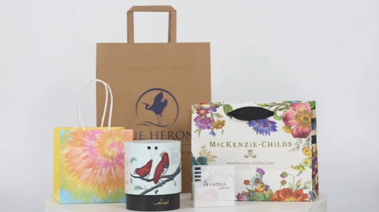 Borsa di carta SOS con design alla moda stampato personalizzato e manico in carta kraft fustellata